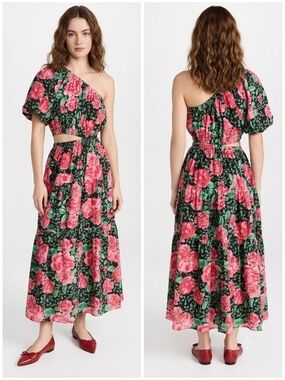 Moon River Women's Floral Print One Shoulder Tiered Midi Dress